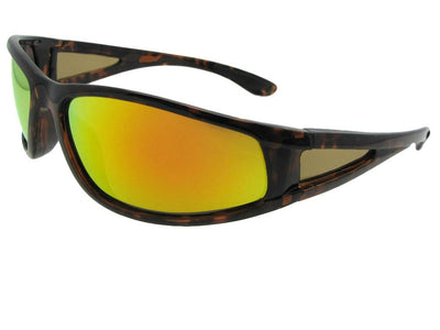 Style PSR28 Wrap Around Color Mirror Polarized Sunglasses Tortoise Frame Gold Red Mirror Brown Lenses