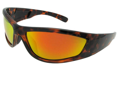 Style PSR29 Wrap Around Mirrored Polarized Sunglasses Tortoise Gold Red Mirrored Gray Lenses