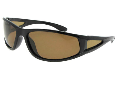 Style PSR2 Polarized Wrap Around Sport Sunglasses Black Frame Brown Lenses