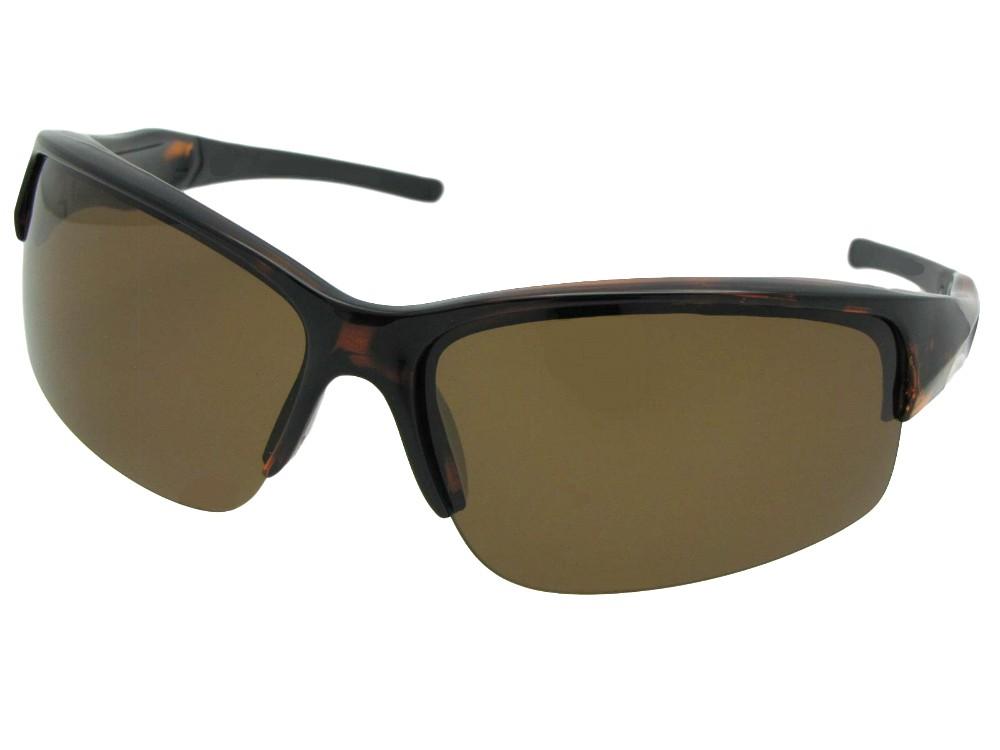 Style PSR49 Half Rim Polarized Sunglasses Tortoise Frame Brown Lenses