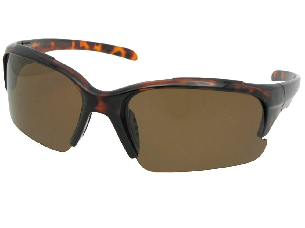 Style PSR47 Polarized Half Rim Sport Sunglasses Tortoise Frame Brown Lenses