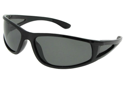 Style PSR2 Polarized Wrap Around Sport Sunglasses Shiny Black Frame Gray Lenses