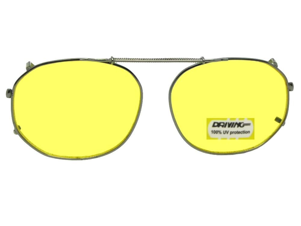 Round Square Yellow Lenses Clip-on Sunglasses Pewter Frame Yellow Lenses