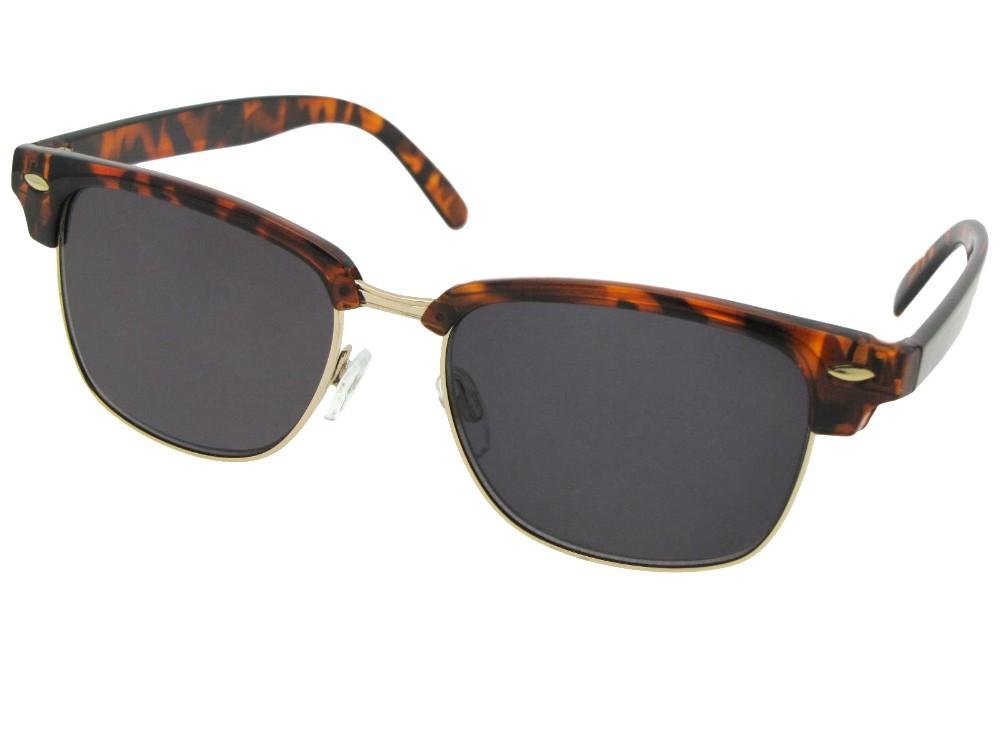 Style R59 Retro Look Full Lens Reader Sunglasses Tortoise Gold Frame Gray Lenses