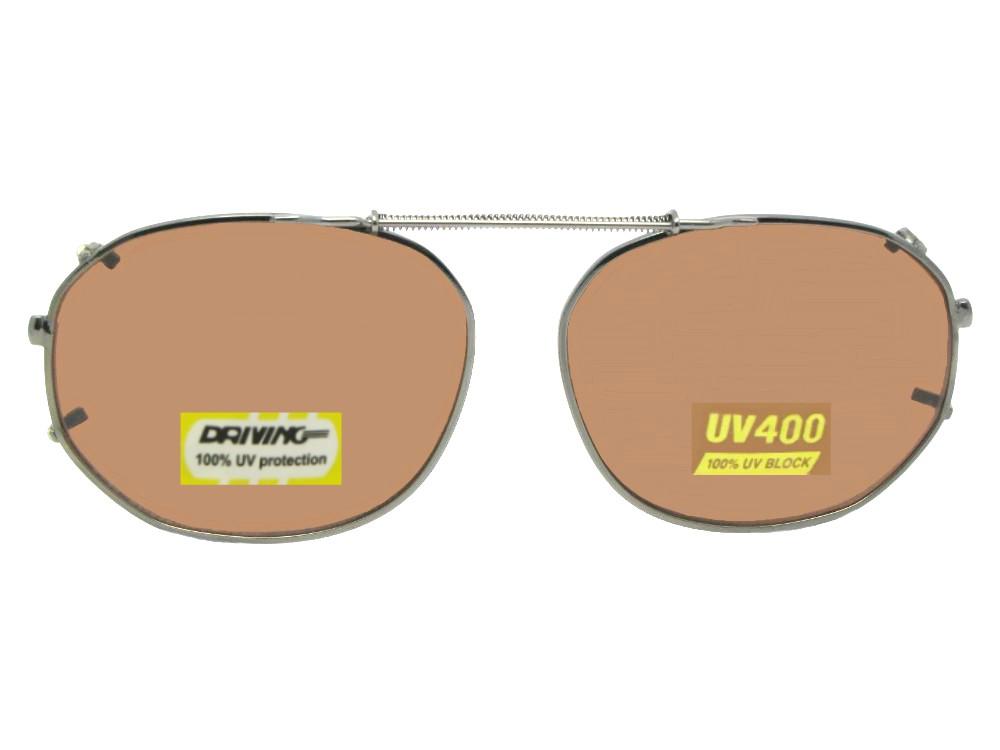 Round Square Non Polarized Amber Clip-on Sunglasses Pewter Frame Amber Lenses