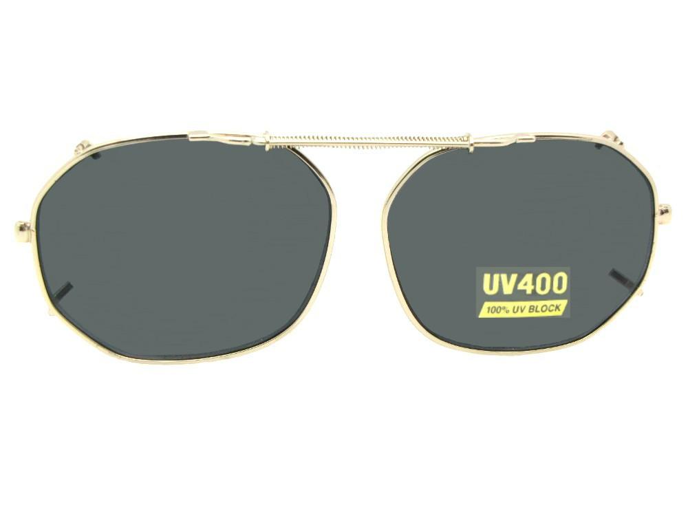 Round Square Non Polarized Clip-on Sunglasses Gold Frame Gray Lenses
