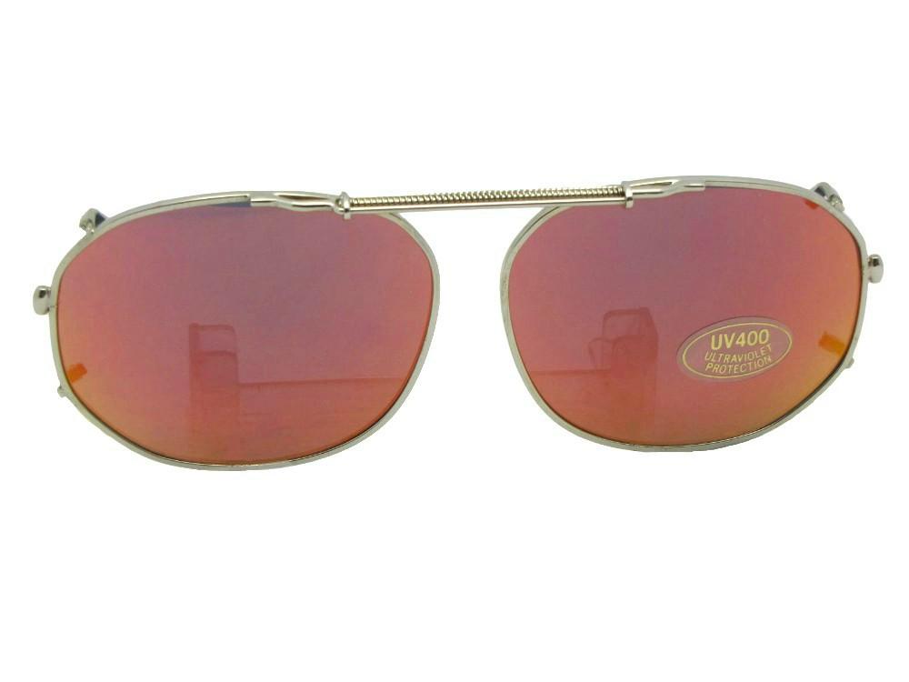 Round Square Color Mirror Clip-on Sunglasses Gold Frame Red Mirror Lenses
