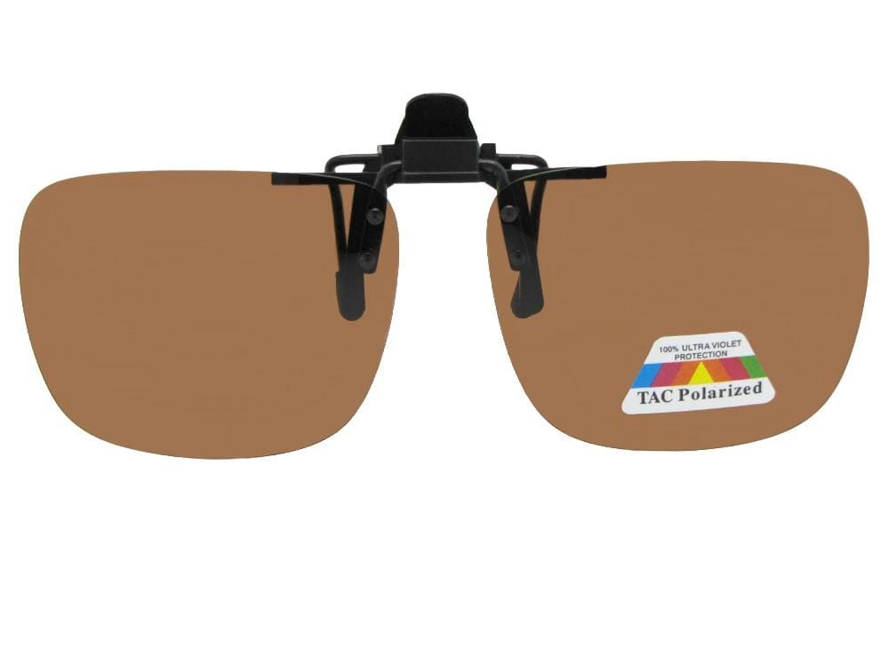 Square Polarized Flip Up Sunglasses Black Frame Amber Lenses