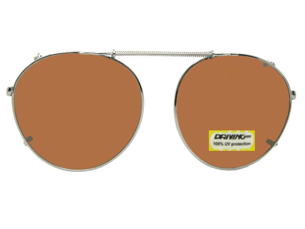 Semi Round Non Polarized Amber Clip-on Sunglasses Light Pewter Frame Amber Lens