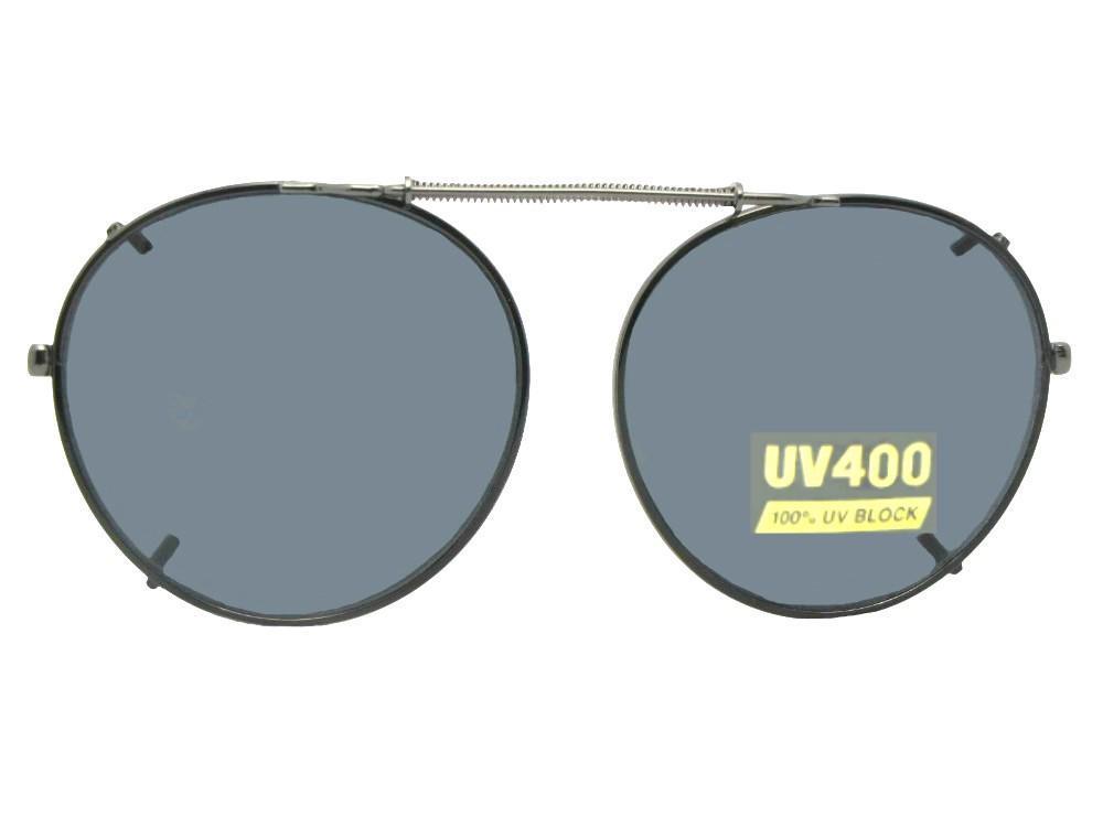 Semi Round Non Polarized Clip-on Sunglasses Dark Pewter Black Frame Non Polarized Gray Lens