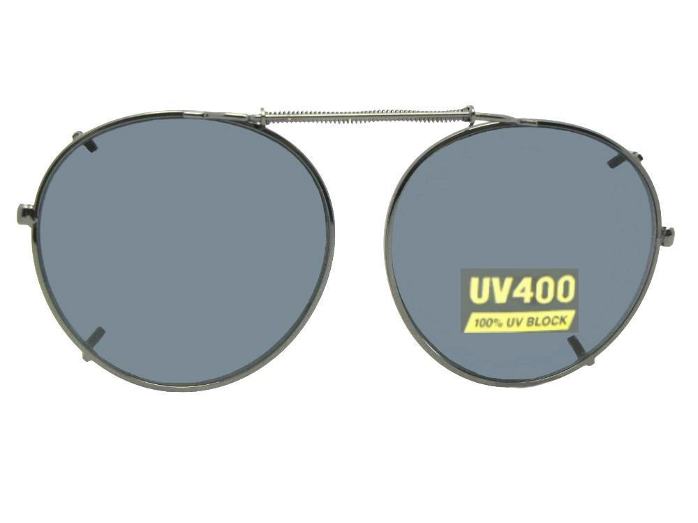 Semi Round Non Polarized Clip-on Sunglasses Pewter Frame Non Polarized Gray Lens