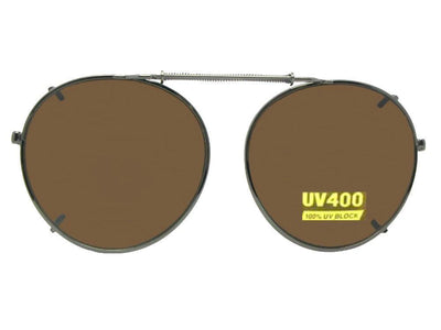Semi Round Non Polarized Clip-on Sunglasses Pewter Frame Brown Non Polarized Lens