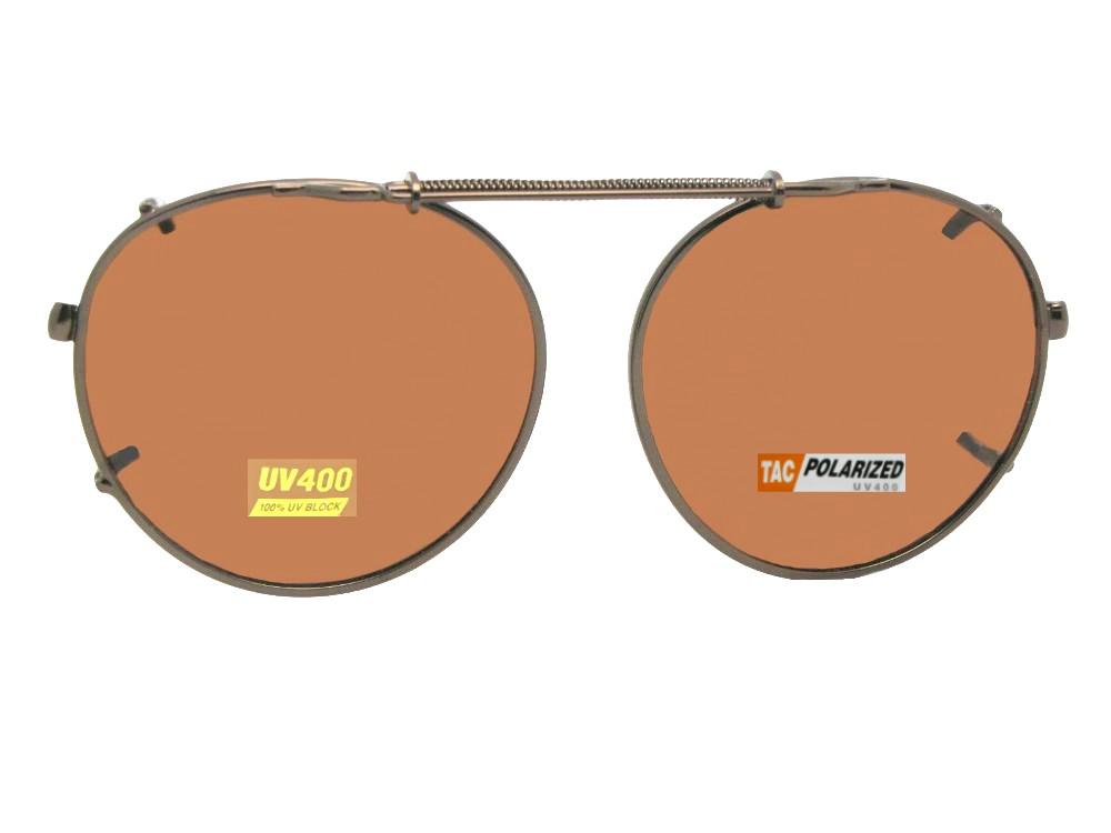 Semi Round Polarized Clip-on Sunglasses Dark Bronze Frame Polarized Amber Lens