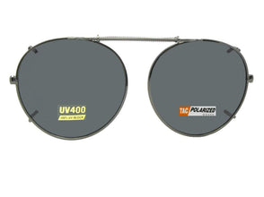 Semi Round Polarized Clip-on Sunglasses Pewter Frame Polarized Gray Lens