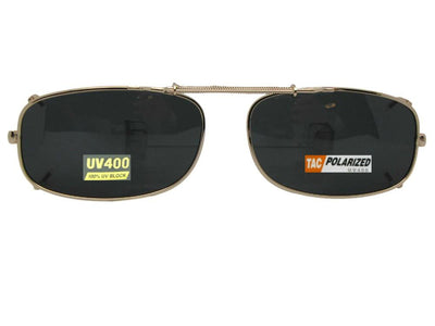 Skinny Curved Rectangle Polarized Clip-on Sunglasses Gold Frame Gray Lenses