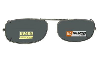Skinny Curved Rectangle Polarized Clip-on Sunglasses Pewter Frame Gray Lenses