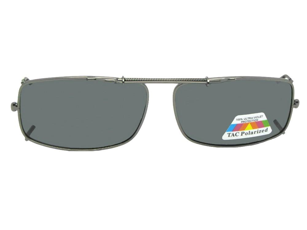 Slim Rectangle Polarized Clip-on Sunglasses Pewter Frame Polarized Gray Lens