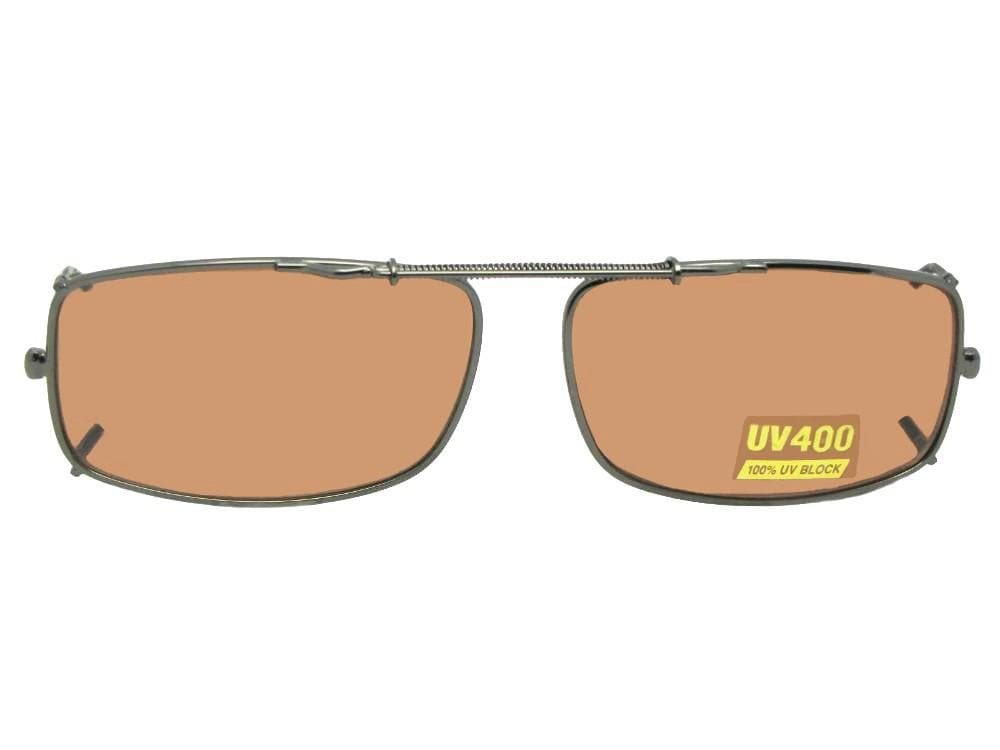 Slim Rectangle Non Polarized Amber Clip-on Sunglasses Pewter Frame Amber Lens