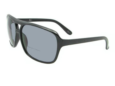 Style B13 Square Aviator Bifocal Sunglasses Black Frame Gray Lenses