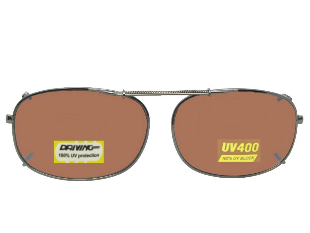 Rectangle Non Polarized Amber Clip-on Sunglasses Pewter Frame Amber Lenses